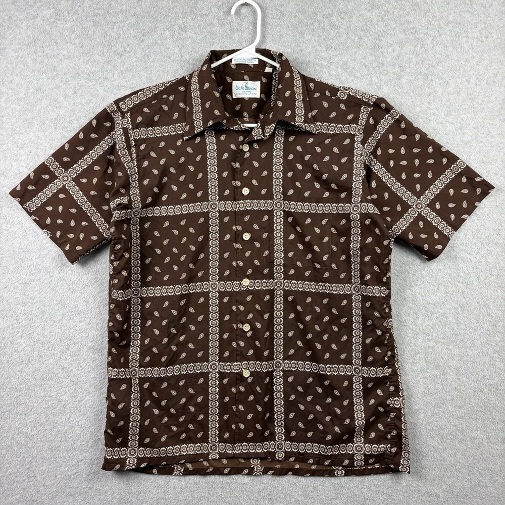 Vintage 70s Disco Shirt Mens Large Brown Paisley Dagger Collar Mod Camp Leisure